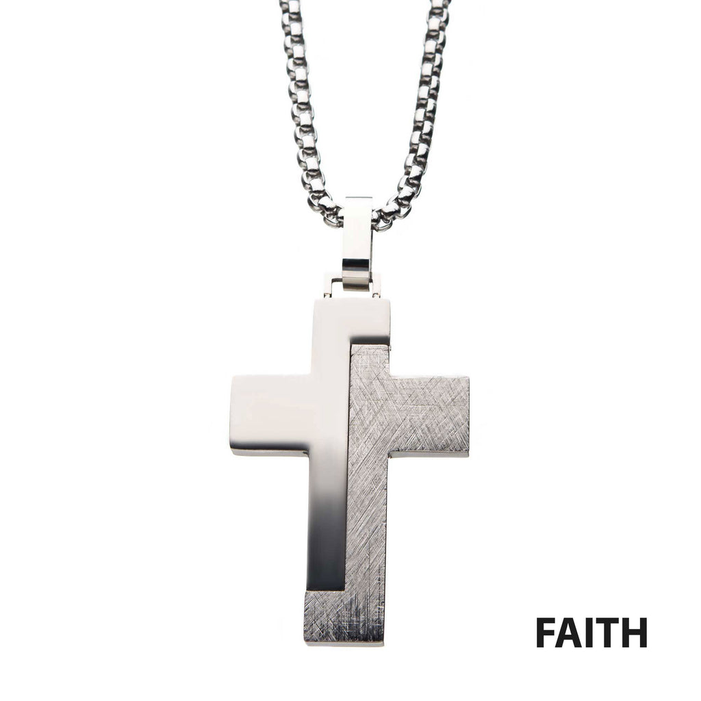 Modern Block Textured Steel Cross Pendant (ssp20764nk1)