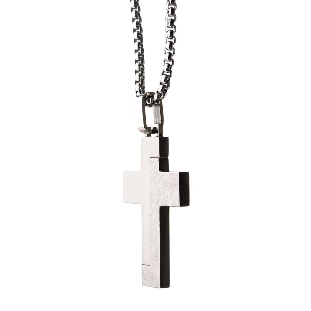 Modern Block Textured Steel Cross Pendant (ssp20764nk1)