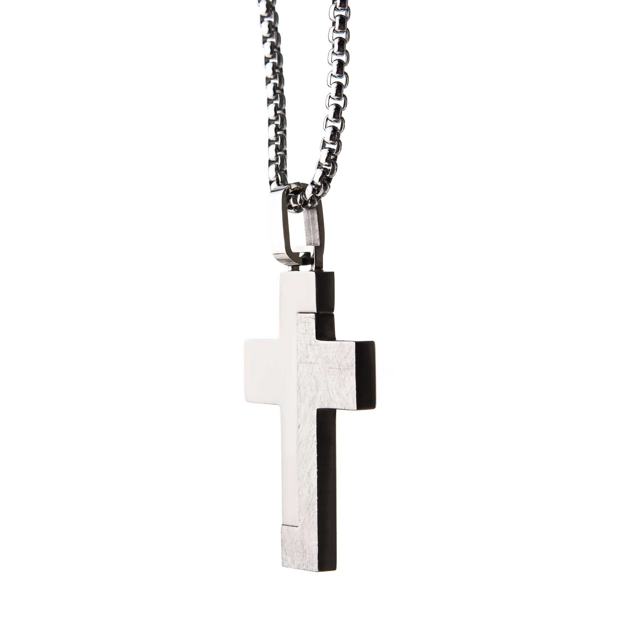 Modern Block Textured Steel Cross Pendant (ssp20764nk1)