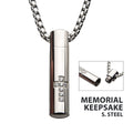 Stainless Steel Memorial Cross Pendant with Clear CZ & Steel Box Chain