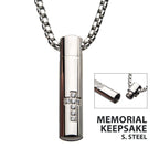 Stainless Steel Memorial Cross Pendant with Clear CZ & Steel Box Chain