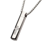 Stainless Steel Memorial Cross Pendant with Clear CZ & Steel Box Chain