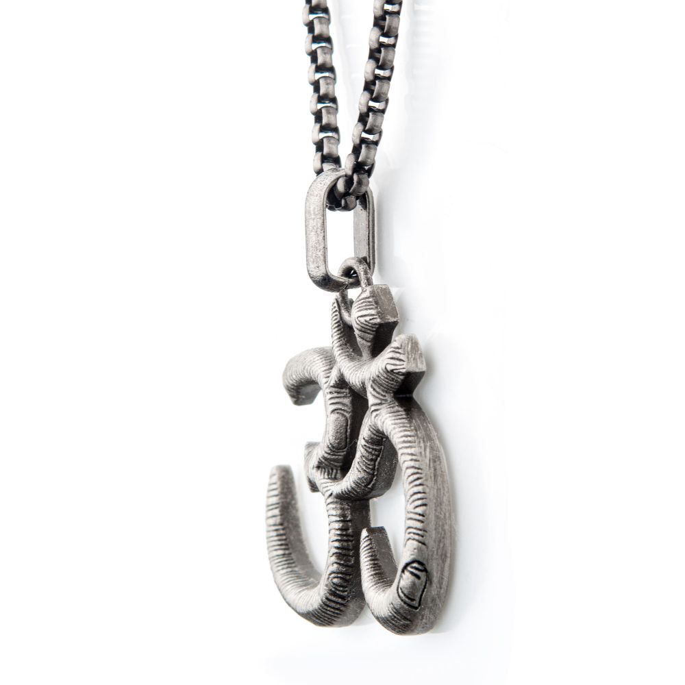 stainless Steel With Antique Finish Om Symbol Pendant With Steel Box Chain