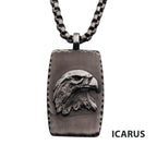 Gun Metal Ip Eagle Inlay Dog Tag Pendant With Round Box Chain