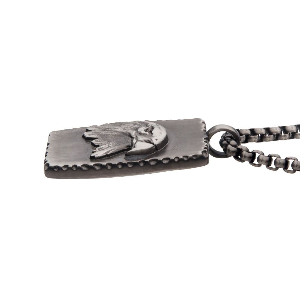 Gun Metal Ip Eagle Inlay Dog Tag Pendant With Round Box Chain