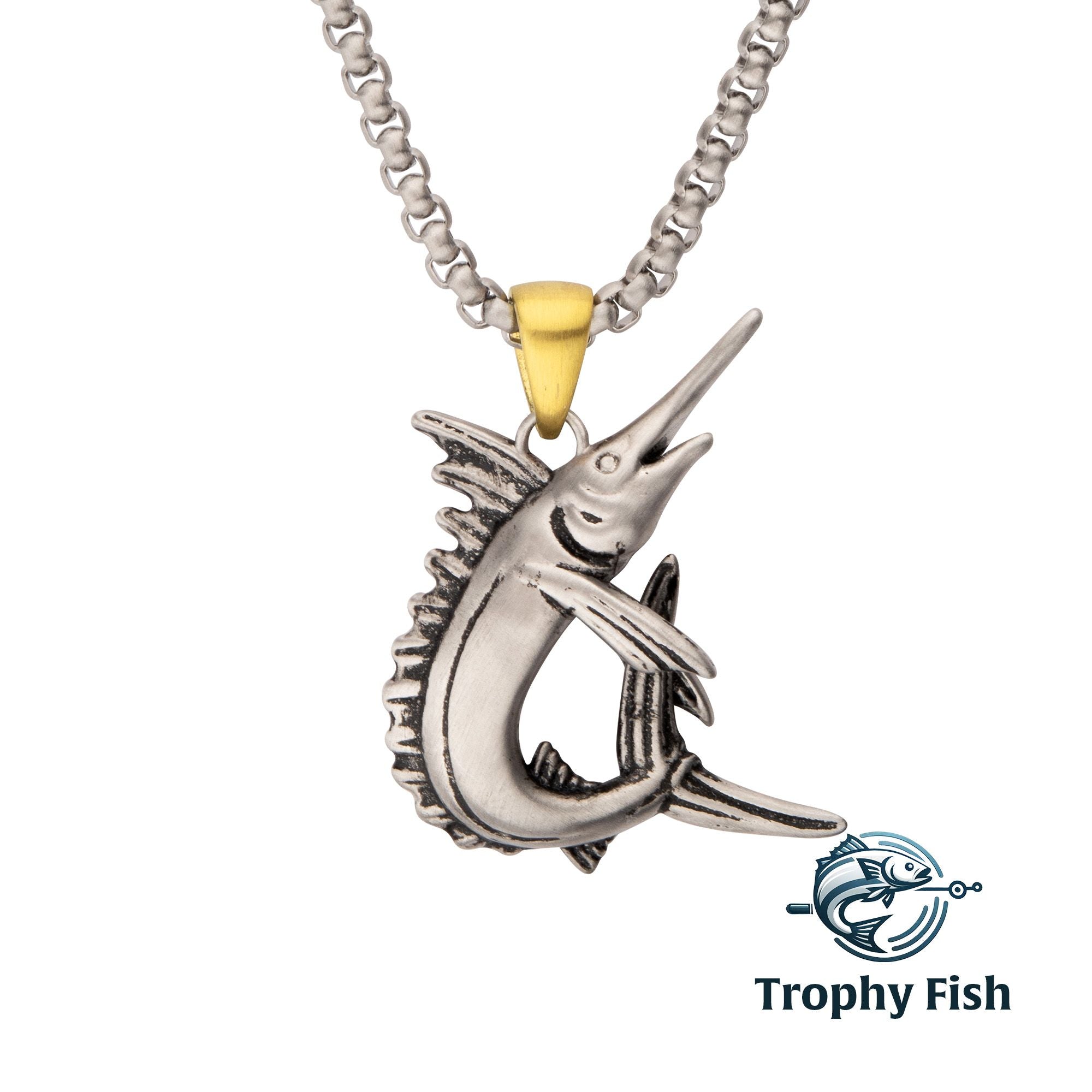 Antiqued Matte Finish Steel Marlin Pendant (ssp23906nk)