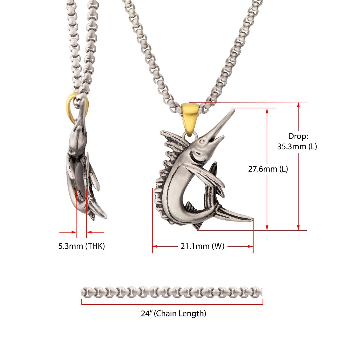 Antiqued Matte Finish Steel Marlin Pendant (ssp23906nk)