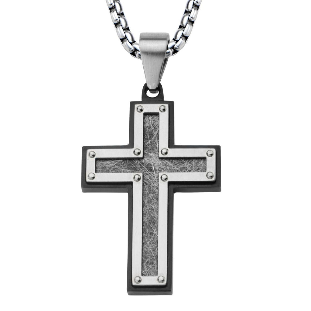 Textured Black Plated Cross Pendant With Chain (ssp2752nk1)
