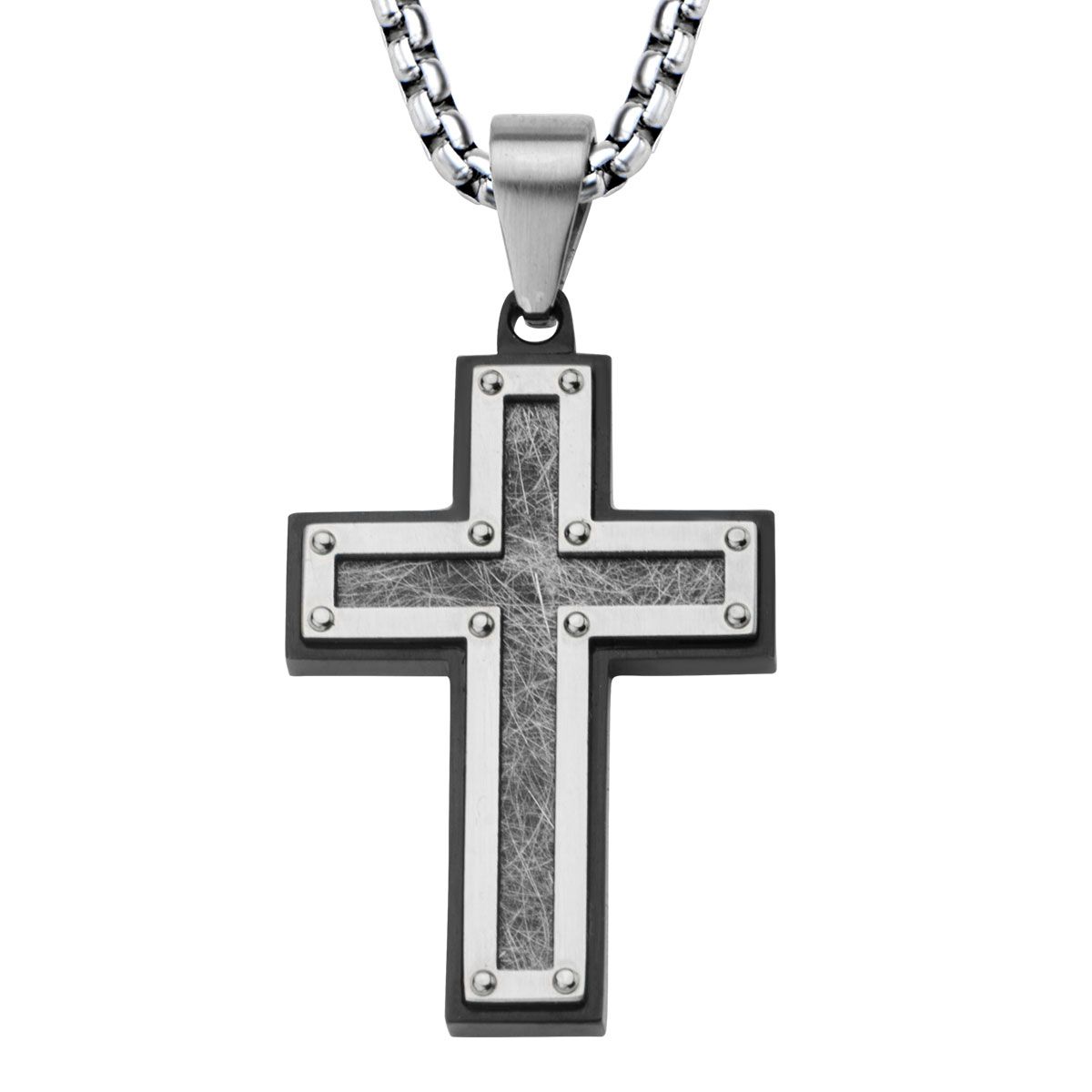Textured Black Plated Cross Pendant With Chain (ssp2752nk1)