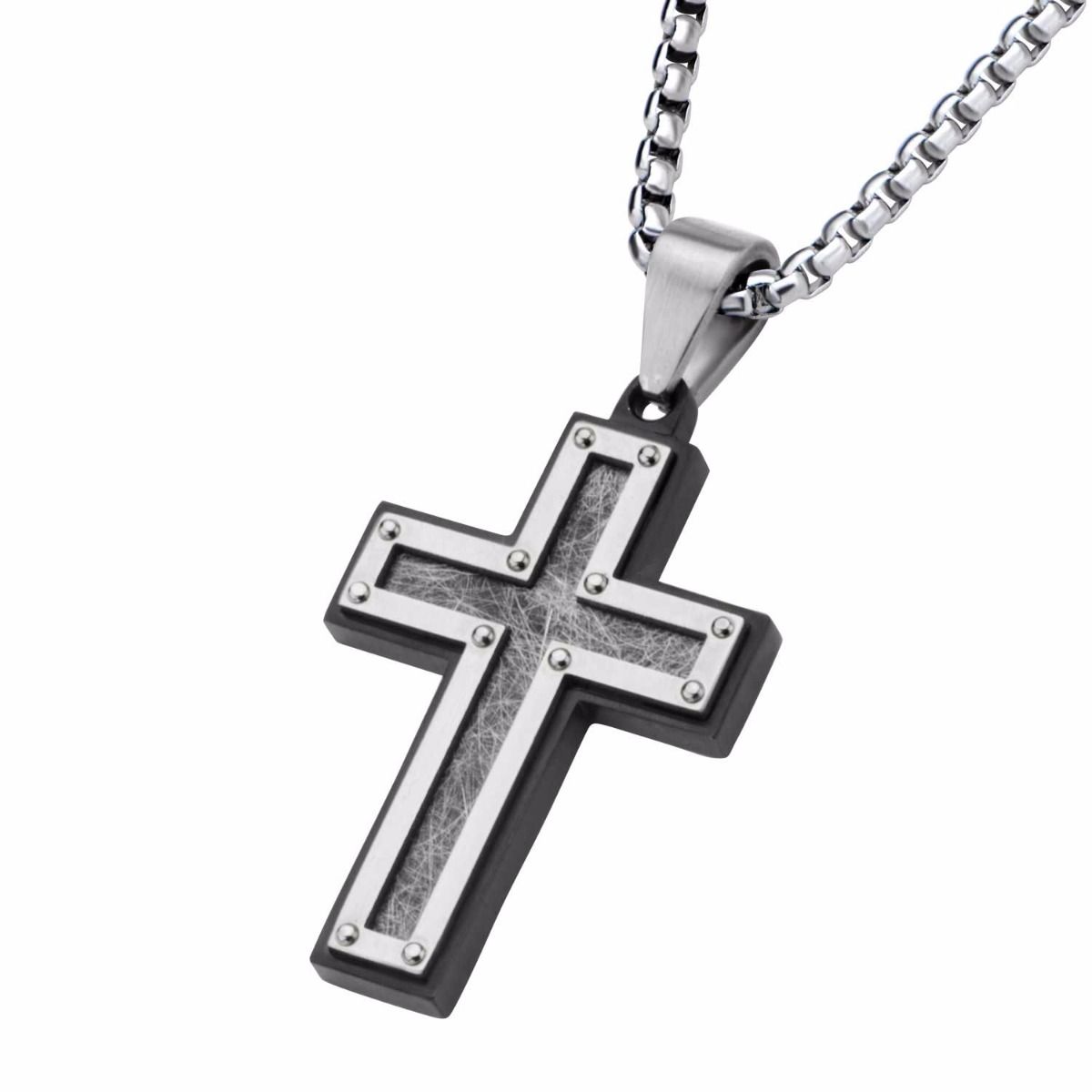 Textured Black Plated Cross Pendant With Chain (ssp2752nk1)