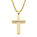 18k Gold Ip _amp_ Thin Steel Line Layered Cross Pendant With Clear Cz_ With Box Chain (ssp485ygpnk)
