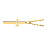 18k Gold Ip _amp_ Thin Steel Line Layered Cross Pendant With Clear Cz_ With Box Chain (ssp485ygpnk)