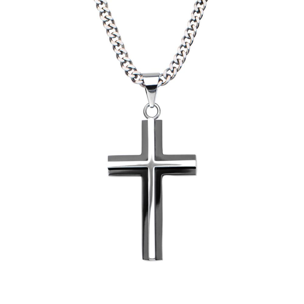 Black IP & Steel 3D Cross Pendant ssp8915nk (pendant with chain)