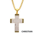 Stainless Steel Clear CZ Gem Gold Black Edge Textured Cross Pendant (ssp959gsnk)