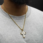 Stainless Steel Clear CZ Gem Gold Black Edge Textured Cross Pendant (ssp959gsnk)