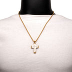 Stainless Steel Clear CZ Gem Gold Black Edge Textured Cross Pendant (ssp959gsnk)