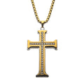 Clear Cz Gold Plated Cross Pendant In A Steel Chain (ssp9915nk)