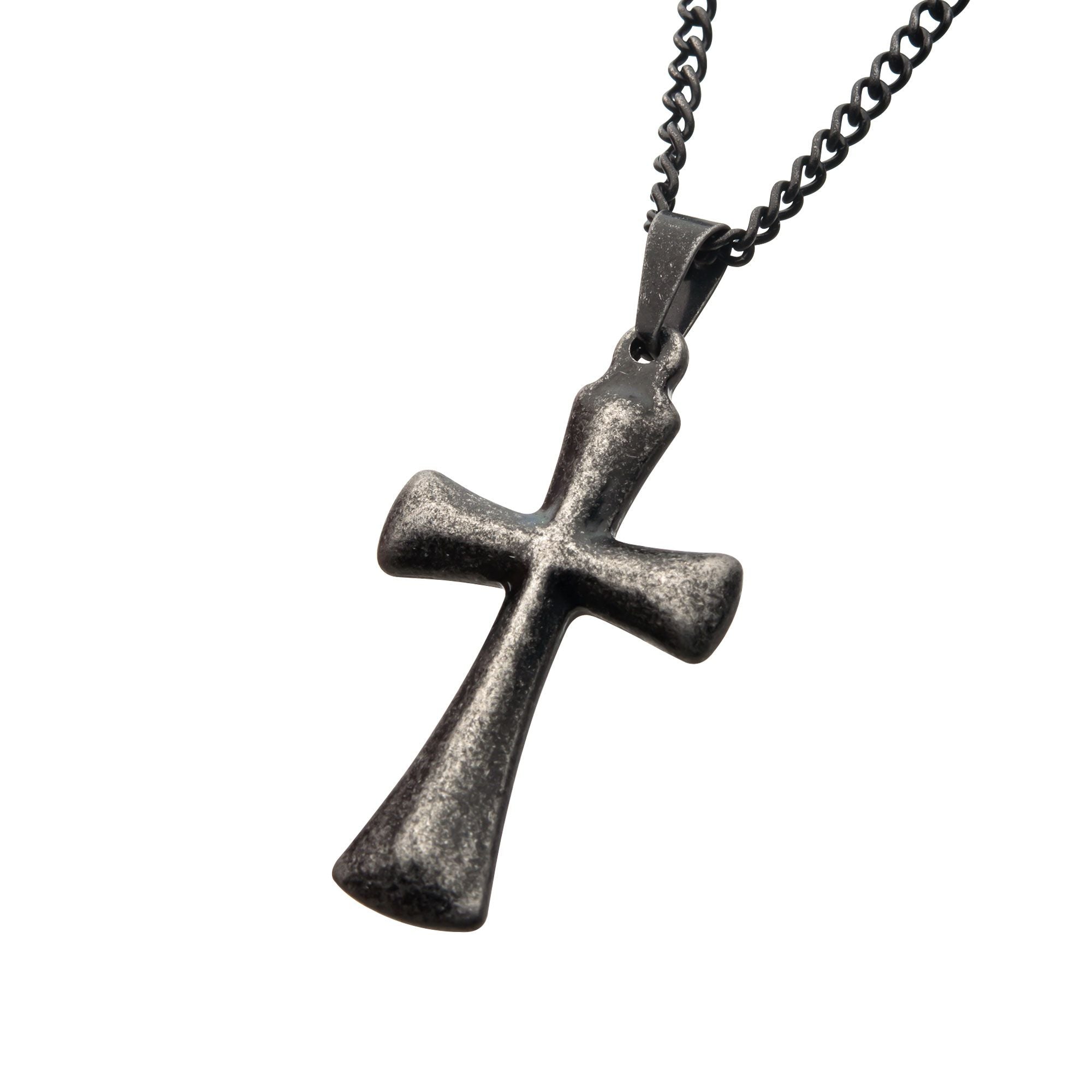 Stainless Steel With Antiqued Finish Plain Cross Pendant With Chain (sspat061nk1)