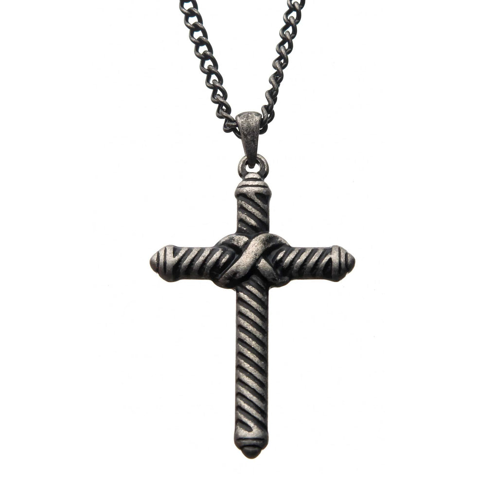 Twisted Cable Design Cross Pendant With Chain (sspat059nk1)