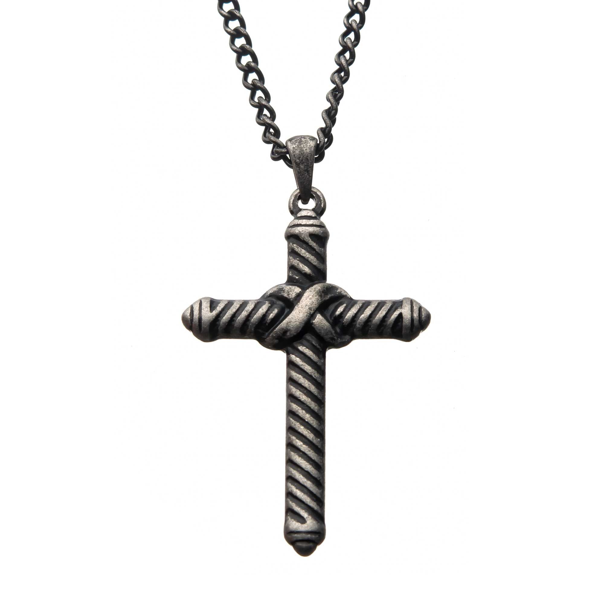 Twisted Cable Design Cross Pendant With Chain (sspat059nk1)