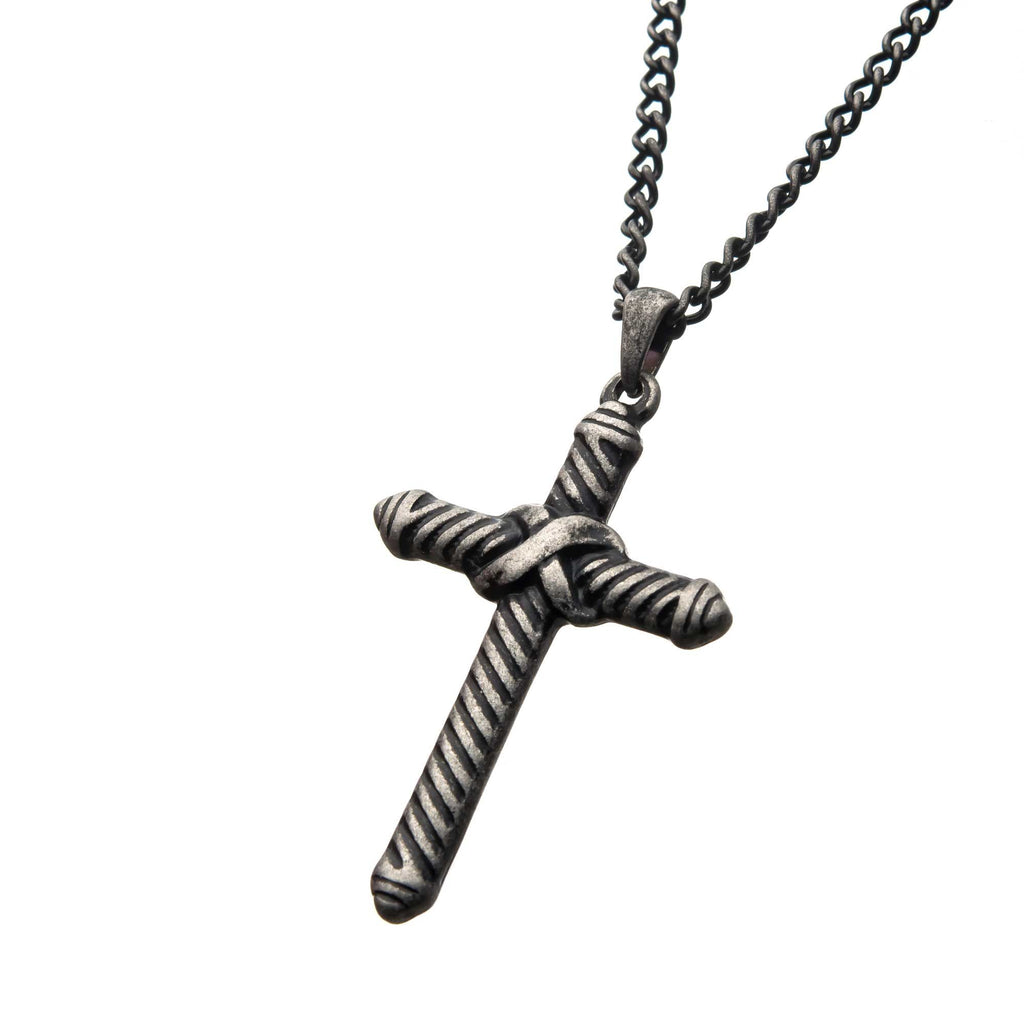 Twisted Cable Design Cross Pendant With Chain (sspat059nk1)