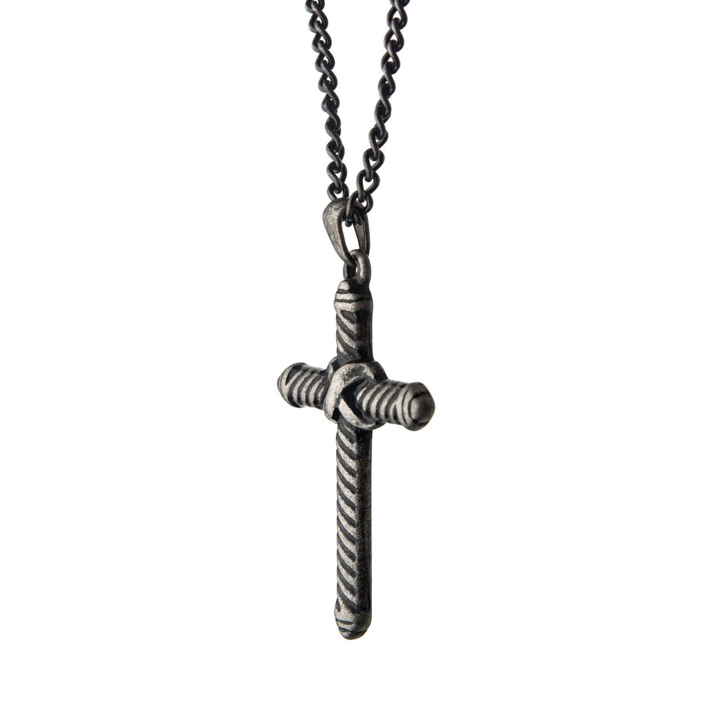 Twisted Cable Design Cross Pendant With Chain (sspat059nk1)
