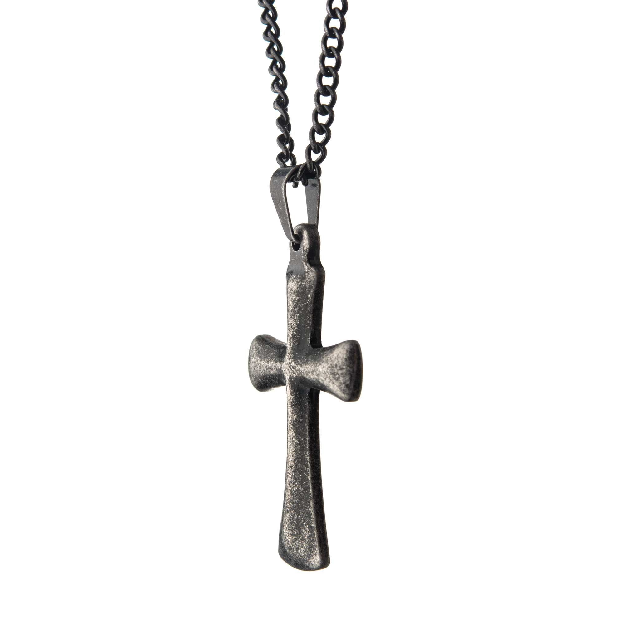 Stainless Steel With Antiqued Finish Plain Cross Pendant With Chain (sspat061nk1)