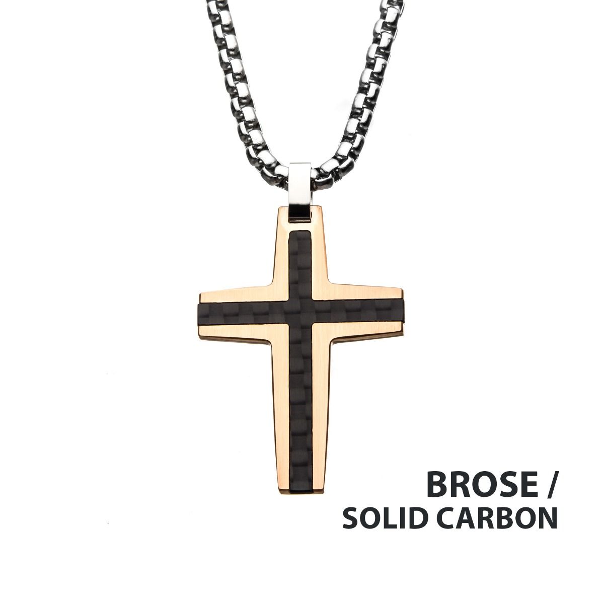 Black Rose Gold Ip Cross Pendant With Chain (sspcf0972rgnk1)