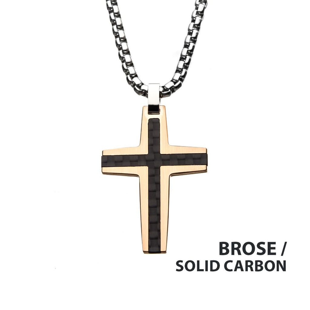 Black Rose Gold Ip Cross Pendant With Chain (sspcf0972rgnk1)