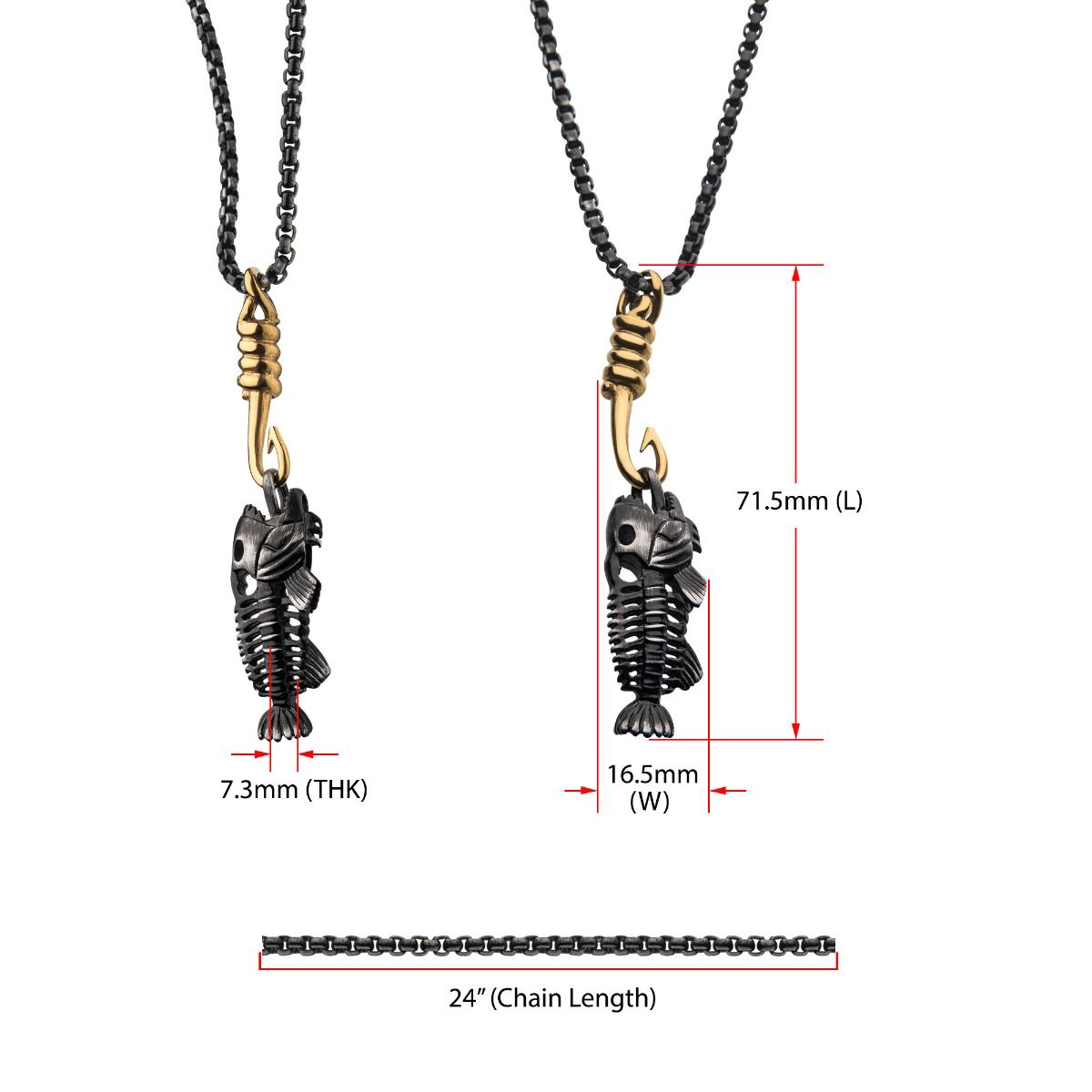 Black Plated Fishbone Pendant On A Polished Gold Plated Hook With Black Plated Box Chain (sspwt019gdnk)