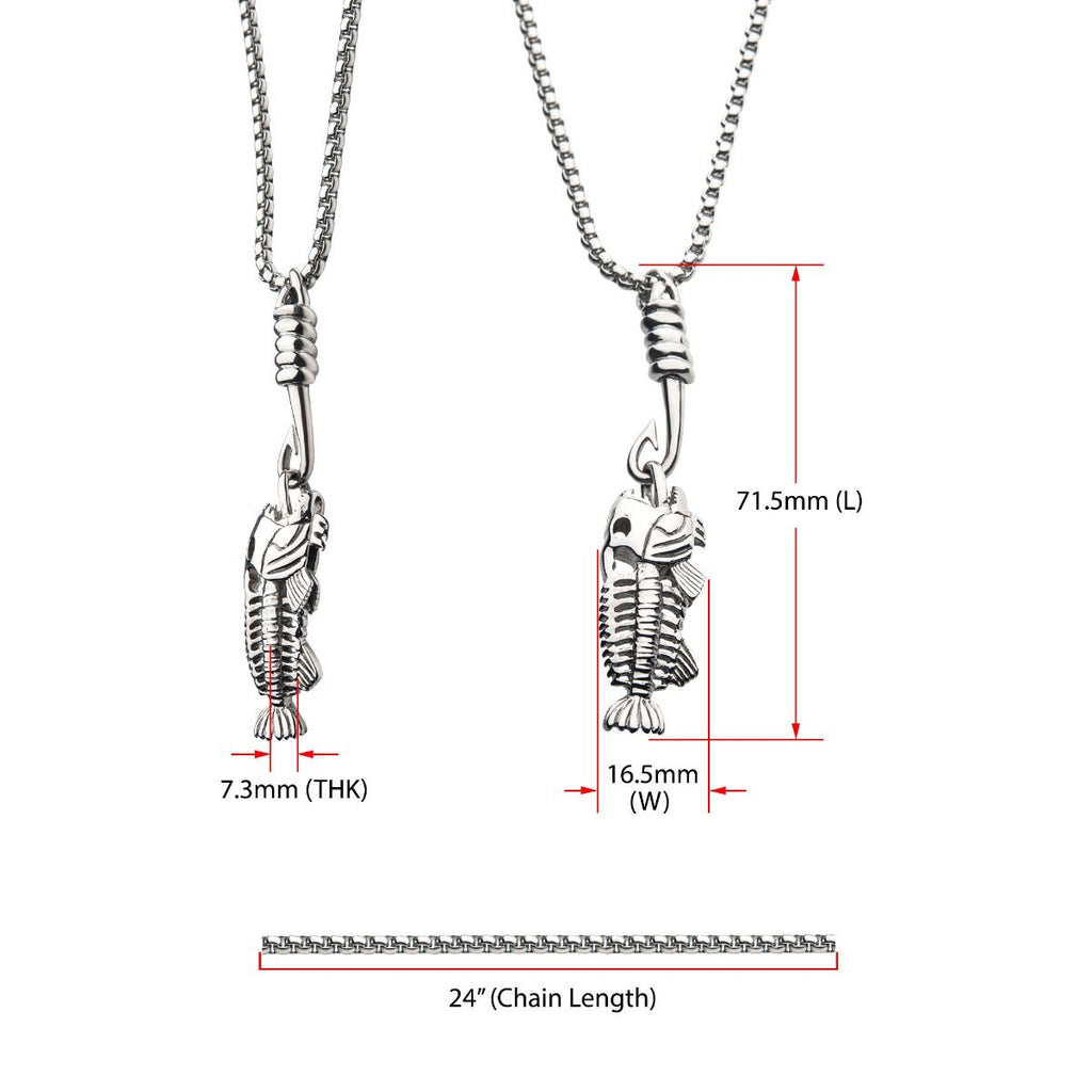 Polished Steel Fishbone Pendant With Hook Box Chain (sspwt019nk)