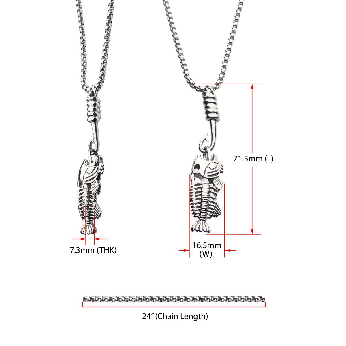 Polished Steel Fishbone Pendant With Hook Box Chain (sspwt019nk)