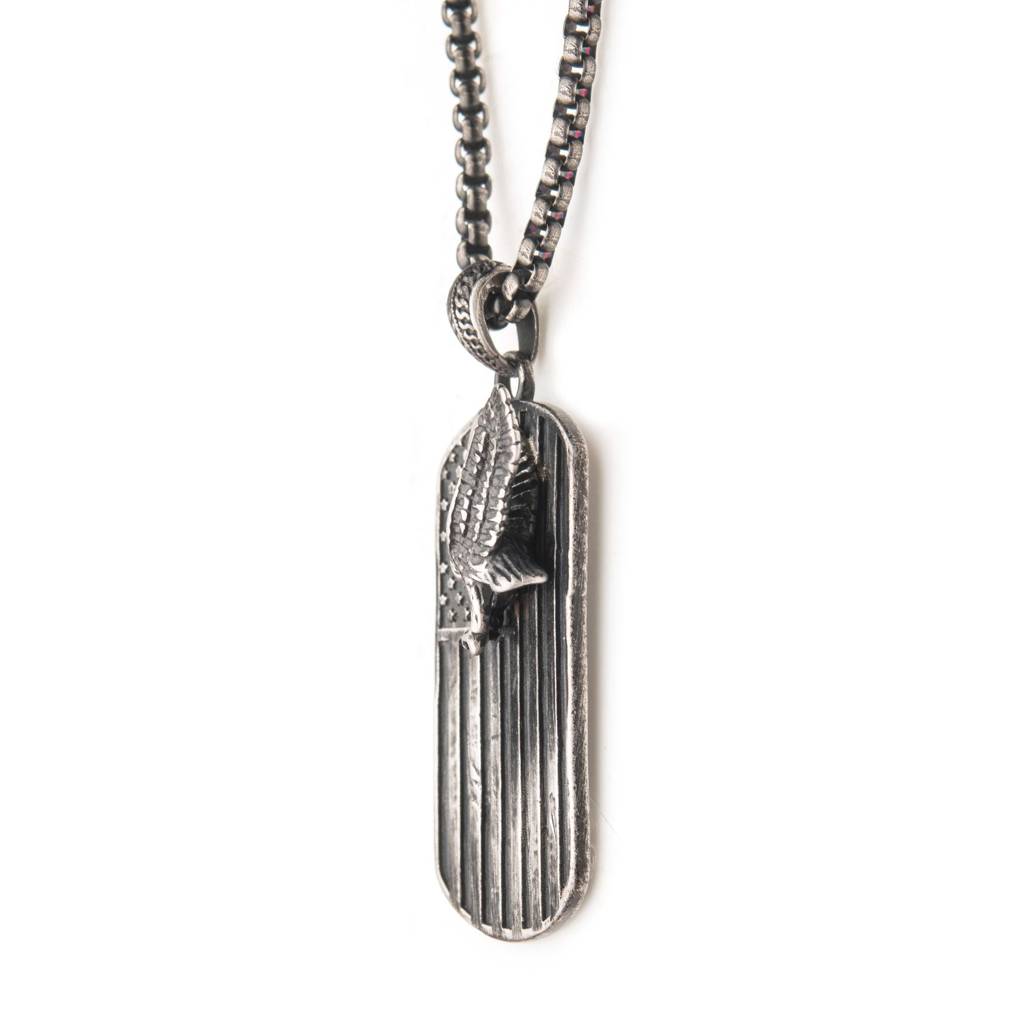 Gun Metal Plated Rugged American Flag With Polished Steel 3d Eagle Pendant With Box Chain (sspwt039nk)