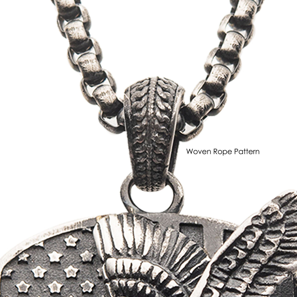 Gun Metal Plated Rugged American Flag With Polished Steel 3d Eagle Pendant With Box Chain (sspwt039nk)