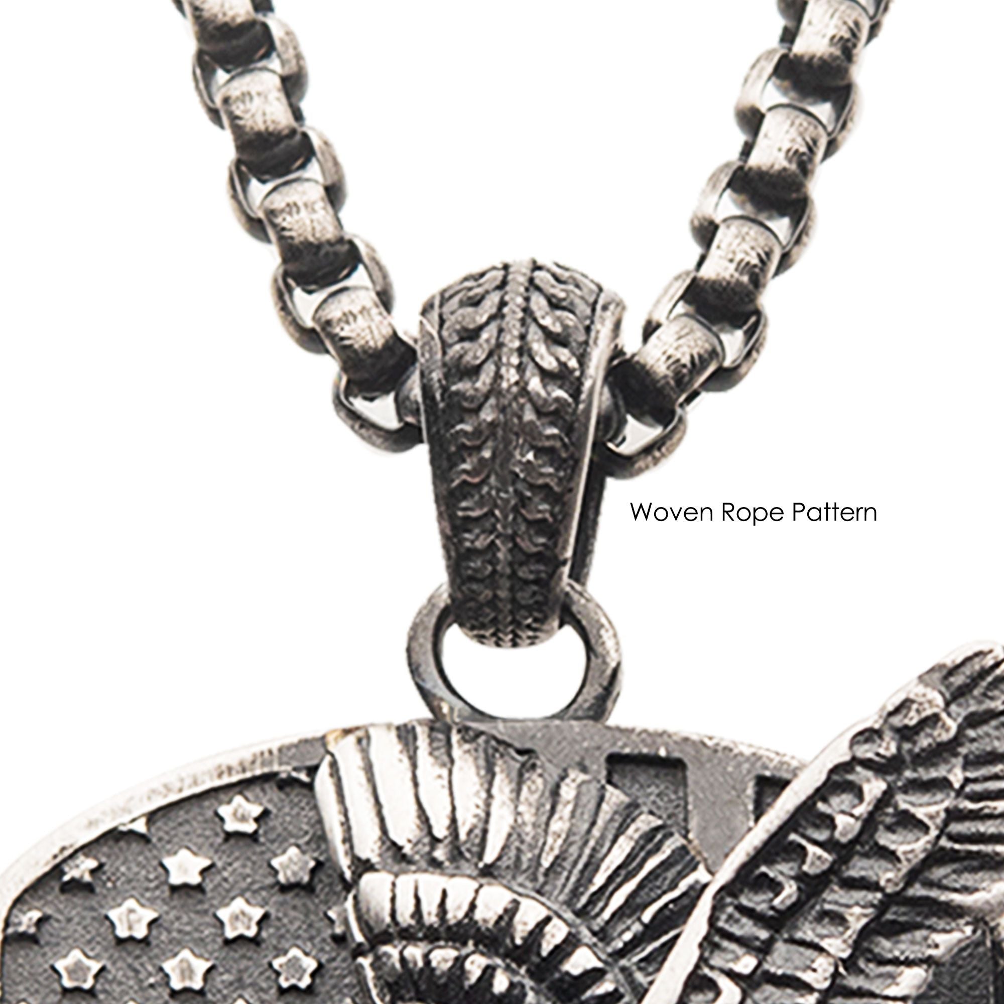 Gun Metal Plated Rugged American Flag With Polished Steel 3d Eagle Pendant With Box Chain (sspwt039nk)
