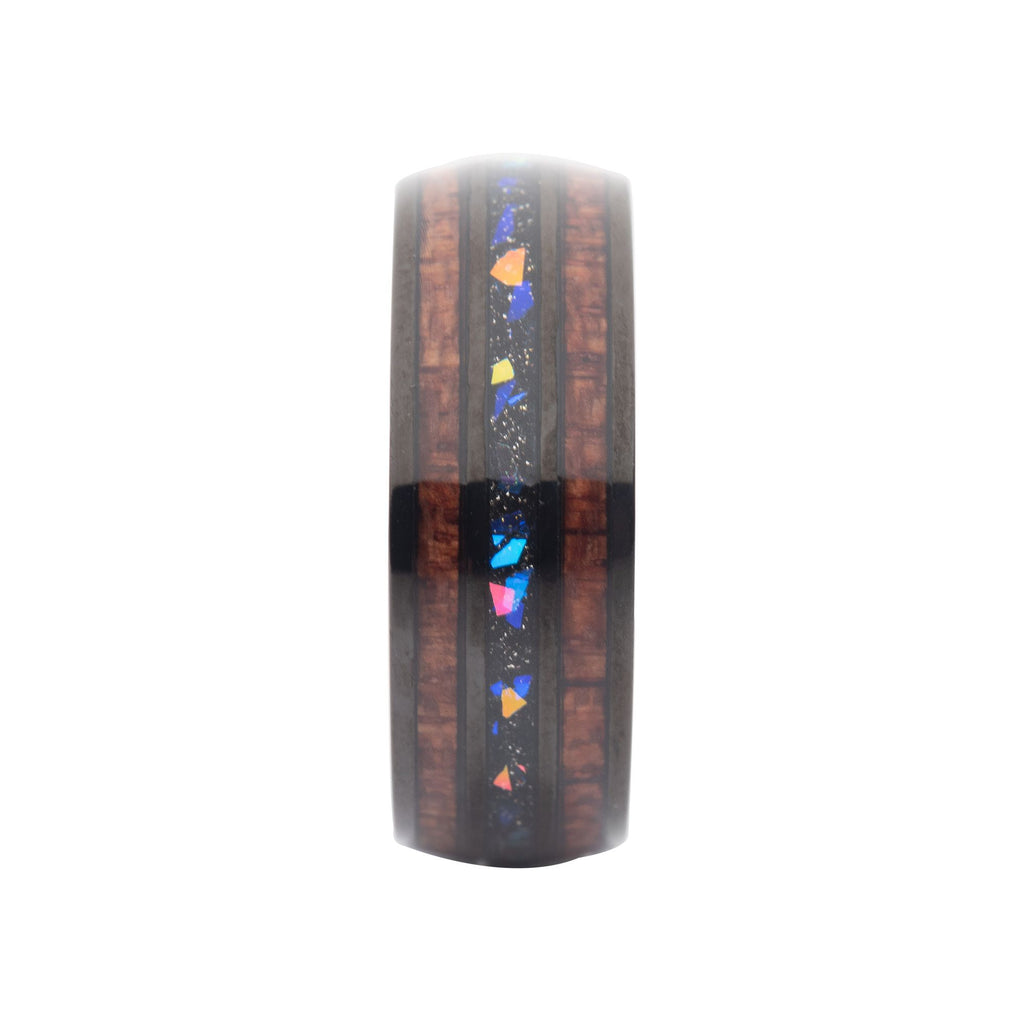 Titanium Black Ip Wood Opal Inlay Ring (tifr217)