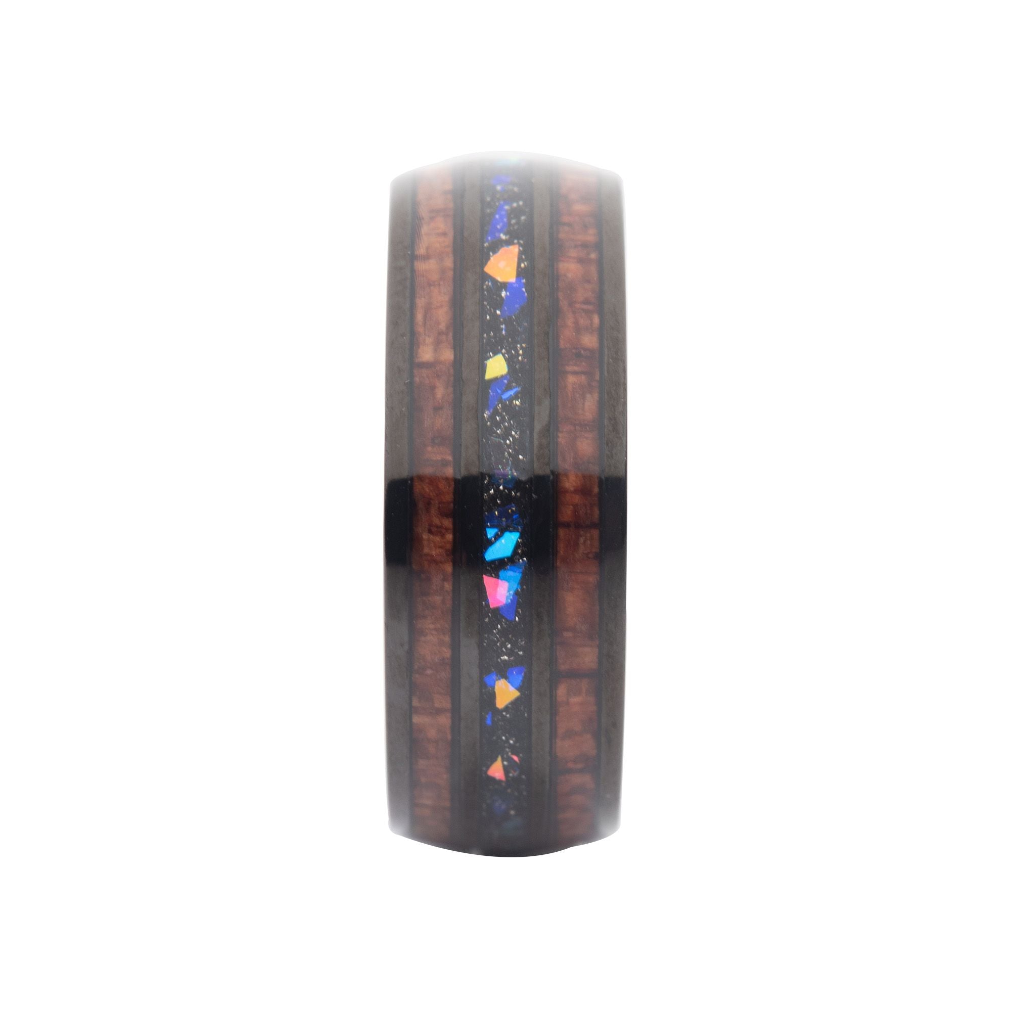Titanium Black Ip Wood Opal Inlay Ring (tifr217)
