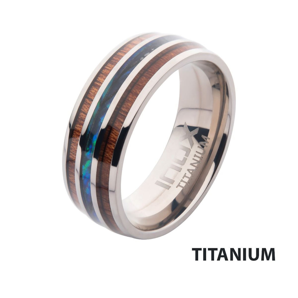 Titanium Wood Shell Inlay Ring (tifr218)