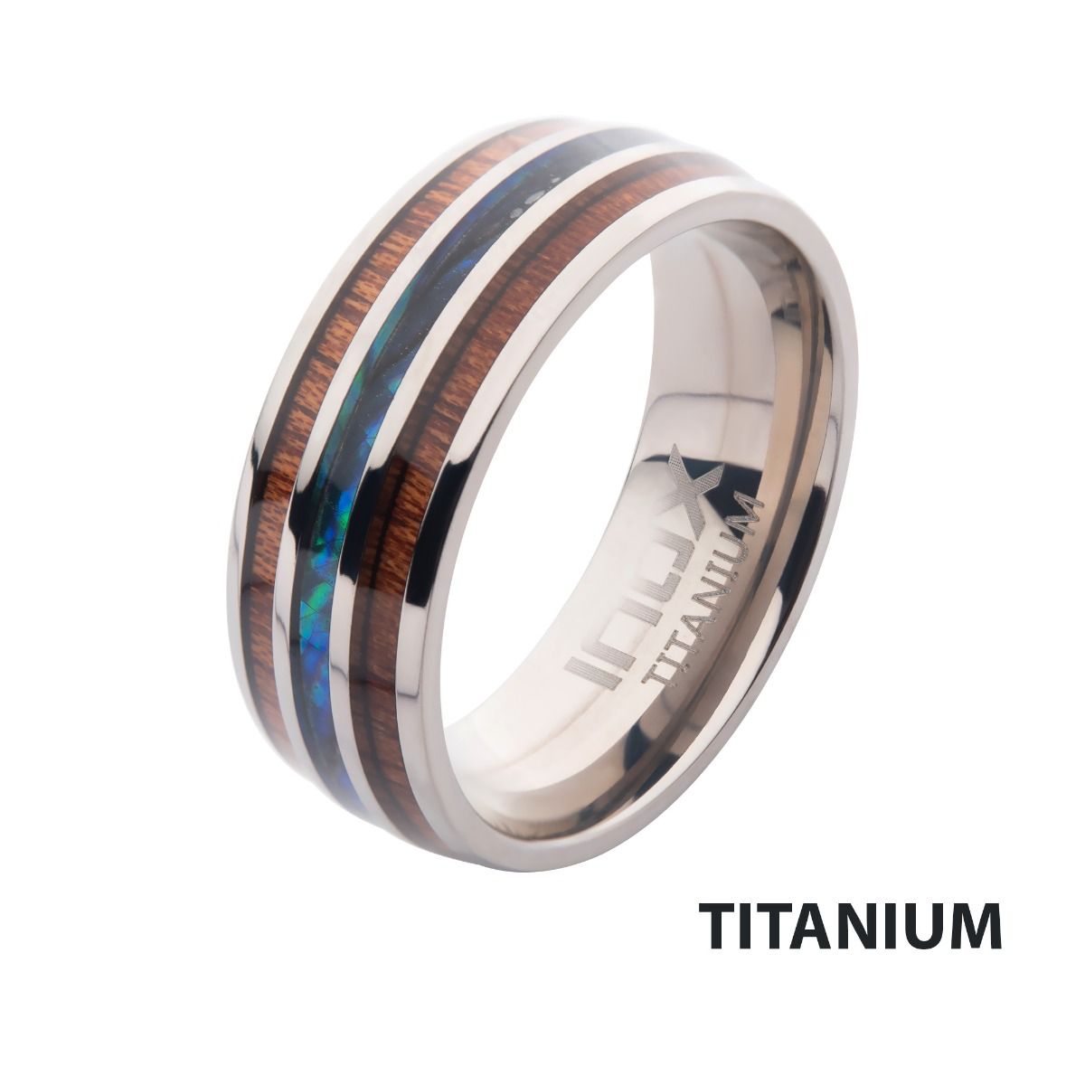 Titanium Wood Shell Inlay Ring (tifr218)