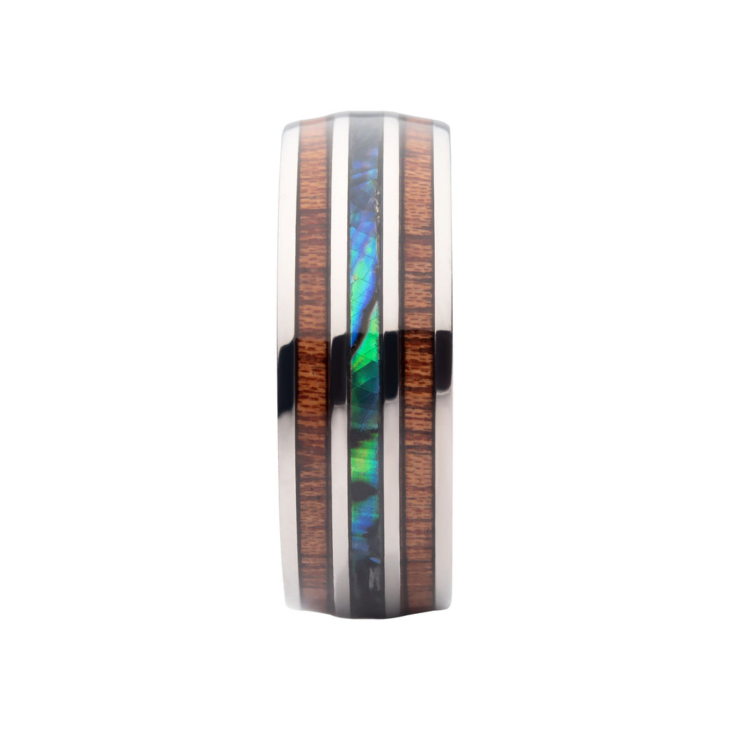 Titanium Wood Shell Inlay Ring (tifr218)