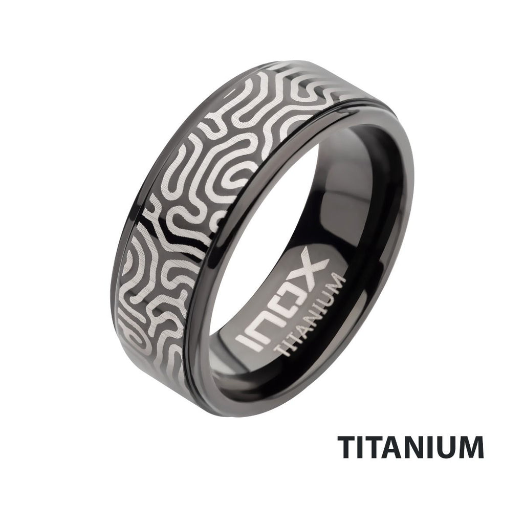 Titanium Black Ip With Brain Coral Pattern Comfort Fit Ring (tifr9001)