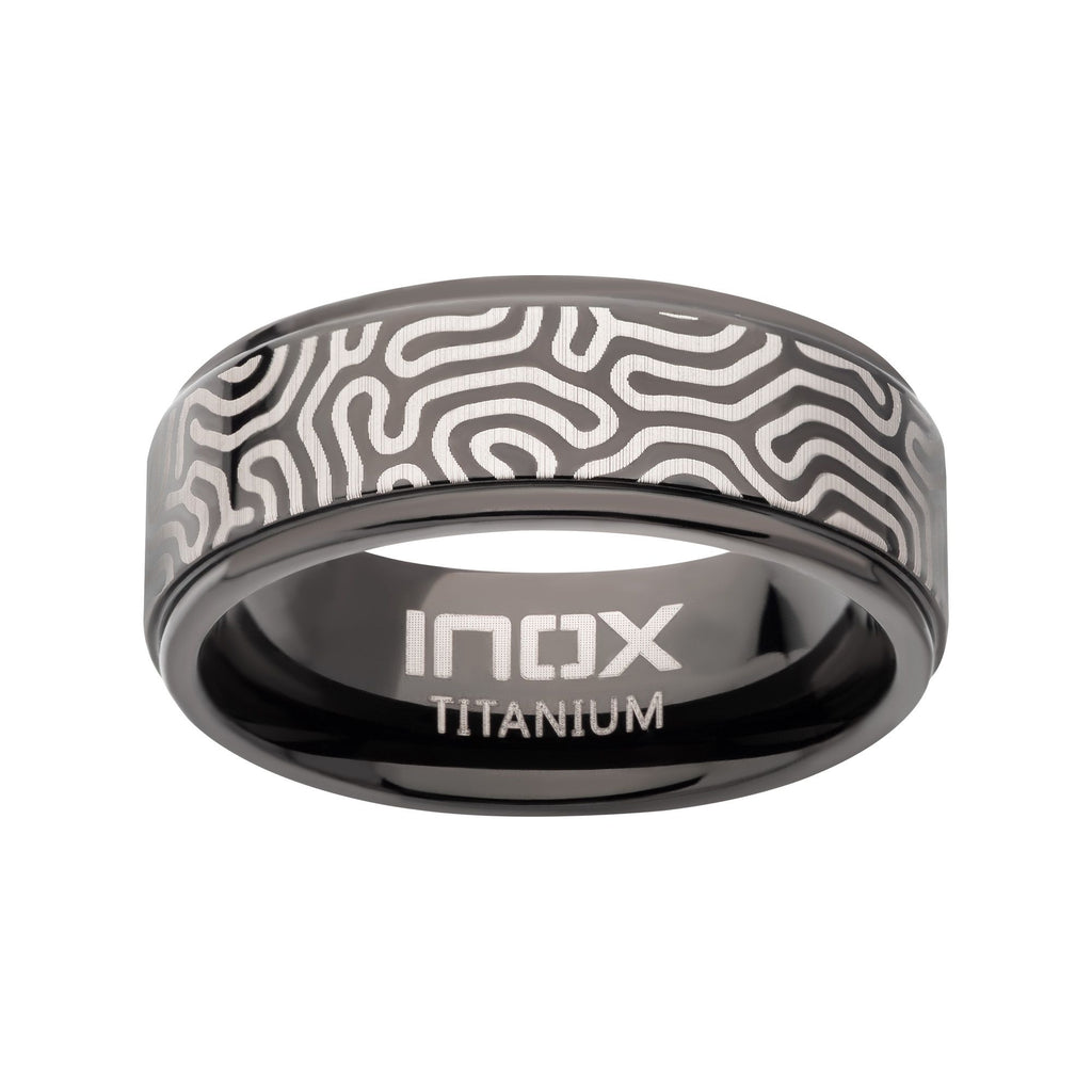 Titanium Black Ip With Brain Coral Pattern Comfort Fit Ring (tifr9001)