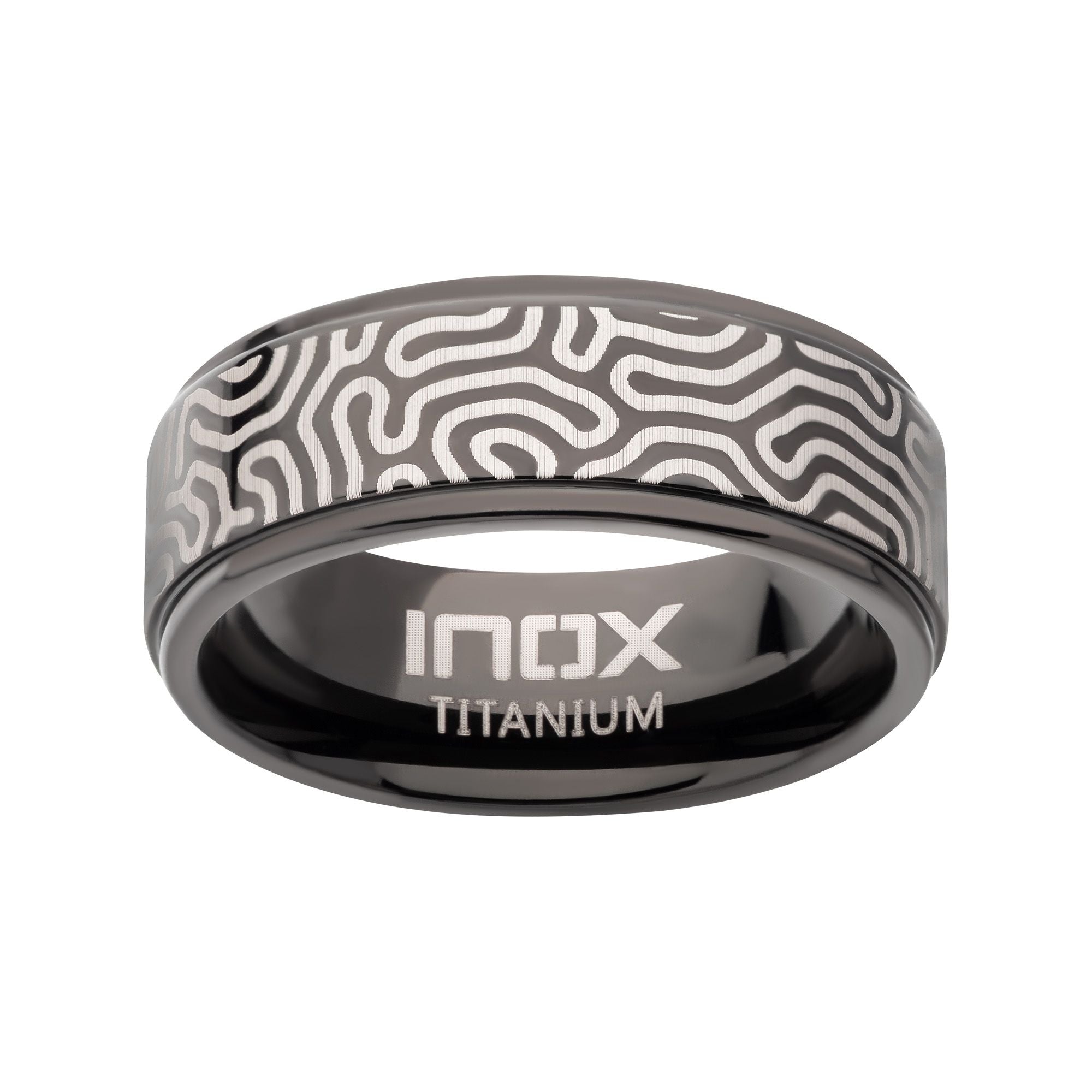 Titanium Black Ip With Brain Coral Pattern Comfort Fit Ring (tifr9001)