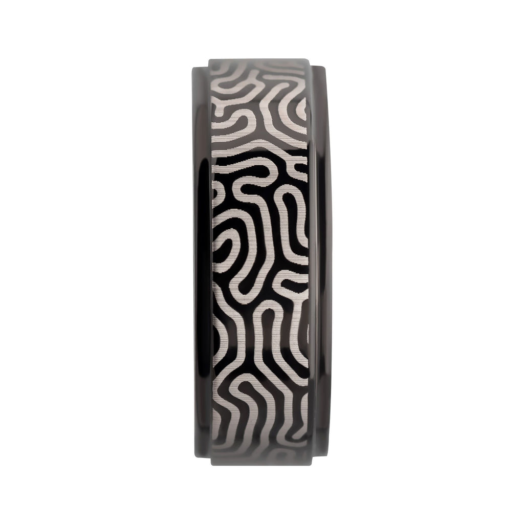 Titanium Black Ip With Brain Coral Pattern Comfort Fit Ring (tifr9001)