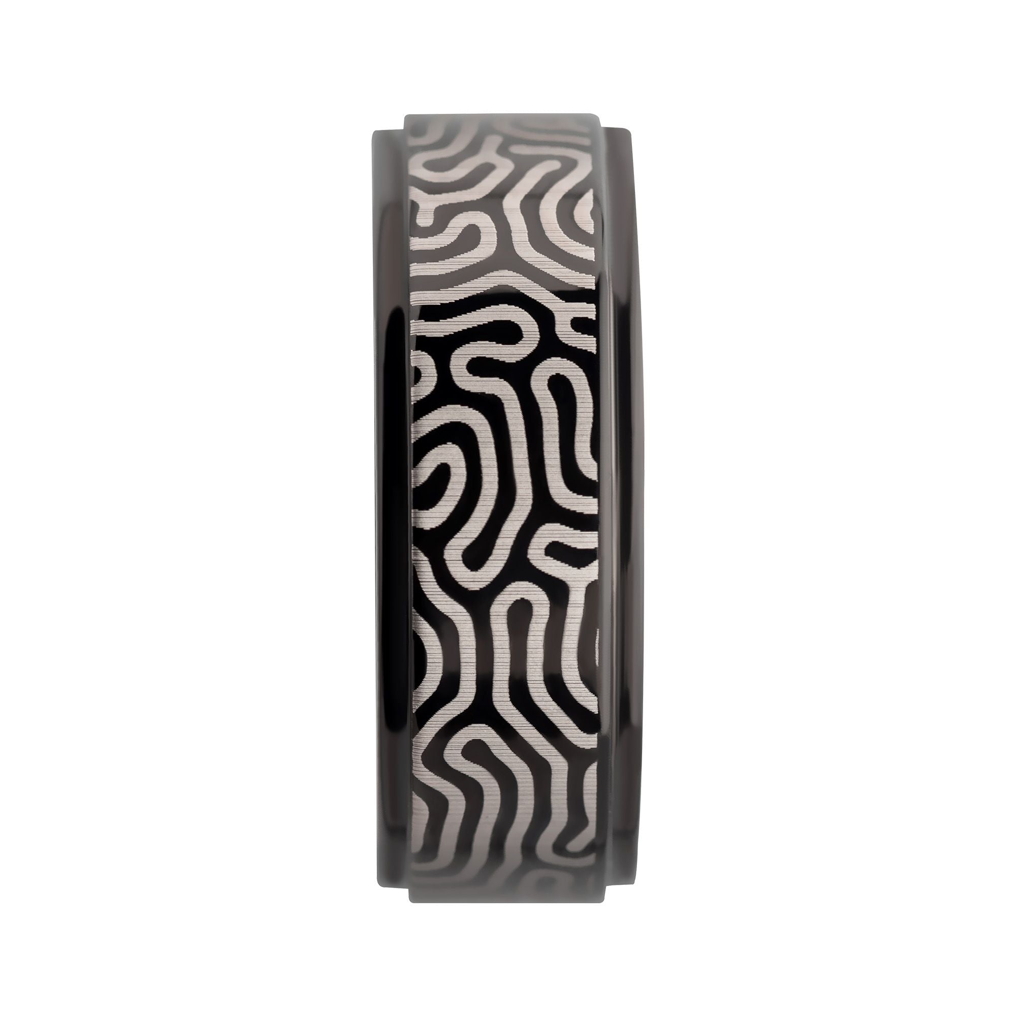 Titanium Black Ip With Brain Coral Pattern Comfort Fit Ring (tifr9001)