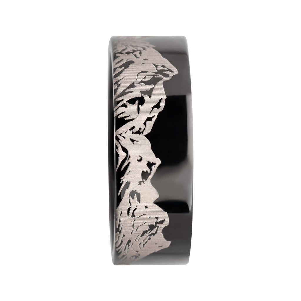 Titanium Black Ip With Mountain Ridge Landscape Design Comfort Fit Ring (tifr9003)