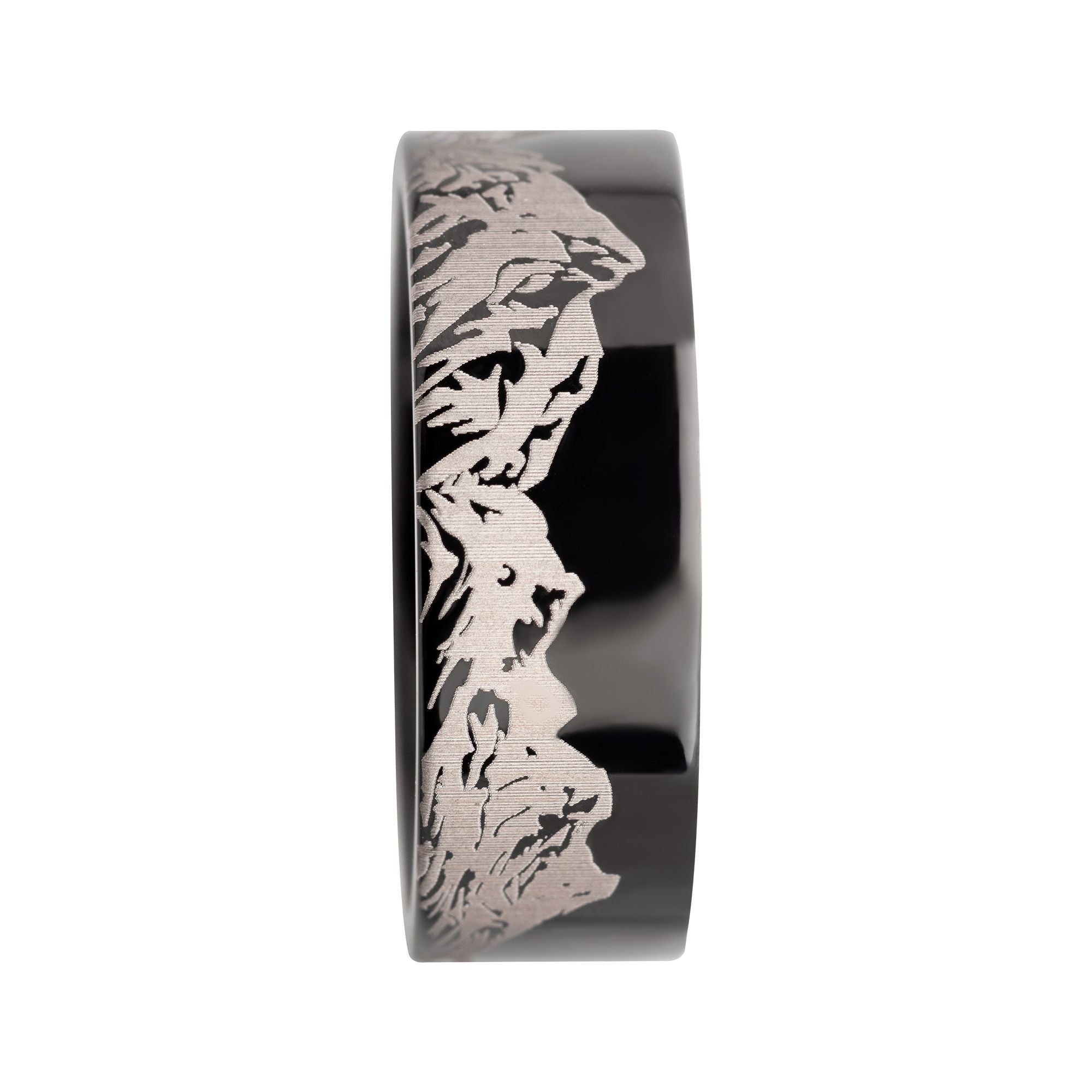 Titanium Black Ip With Mountain Ridge Landscape Design Comfort Fit Ring (tifr9003)