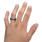 Titanium Black Ip With Evergreen Forest Treeline Design Comfort Fit Ring (tifr9004)