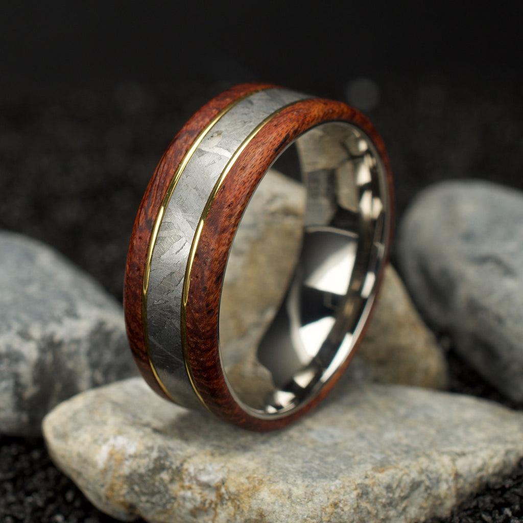 8mm Titanium, Meteorite & Koa Wood Inlay Comfort Fit Ring