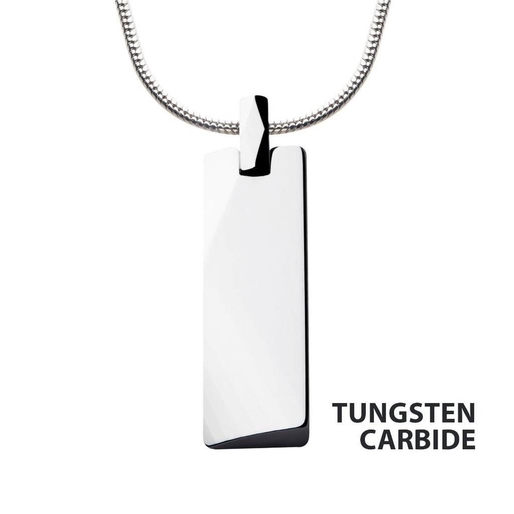 Tungsten Carbide Beveled ID Tag Pendant with Steel Snake Chain